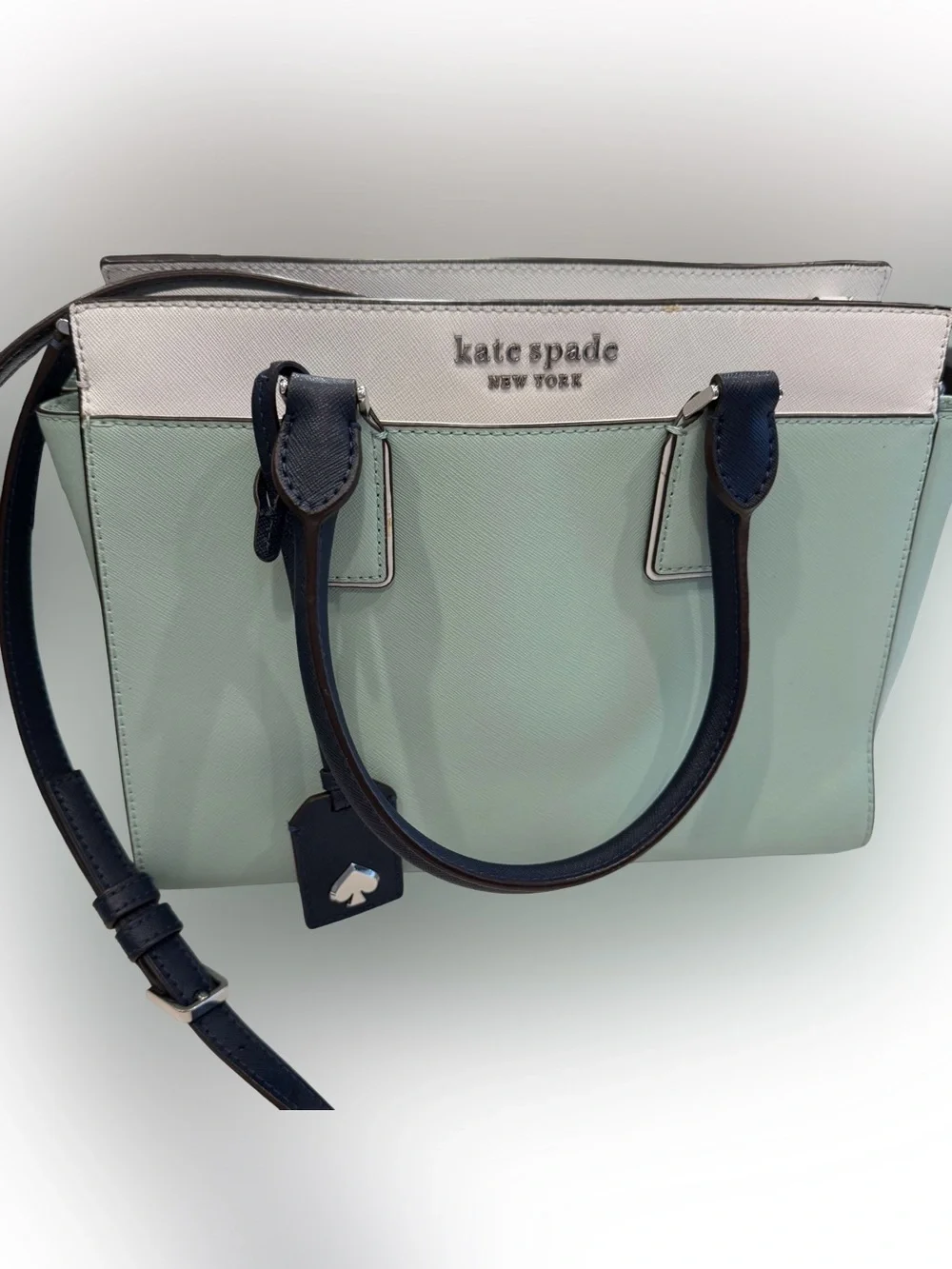 Kate Spade Cameron Medium Satchel/crossbody Pale Green, White & Navy Accents NEW